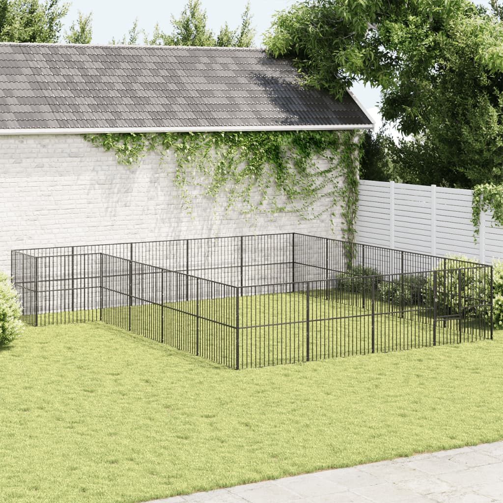 Hondenkennel 20 panelen gepoedercoat staal zwart is nu te koop bij PeponiXL, paradijselijk wonen!