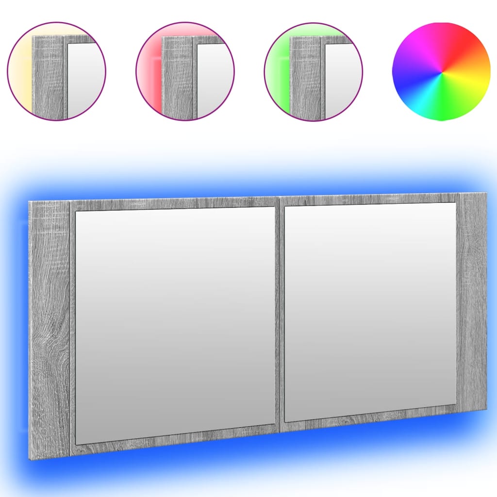 Badkamerkast met spiegel en LED 100x12x45 cm grijs sonoma eiken is nu te koop bij PeponiXL, paradijselijk wonen!