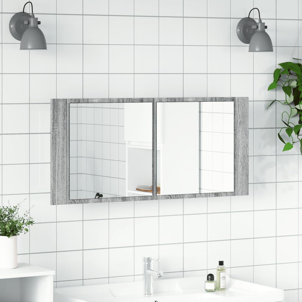 Badkamerkast met spiegel en LED 100x12x45 cm grijs sonoma eiken is nu te koop bij PeponiXL, paradijselijk wonen!
