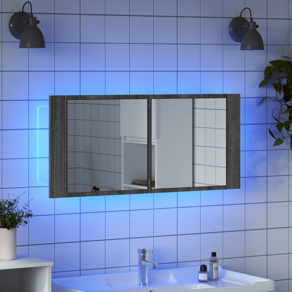 Badkamerkast met spiegel en LED 100x12x45 cm grijs sonoma eiken is nu te koop bij PeponiXL, paradijselijk wonen!