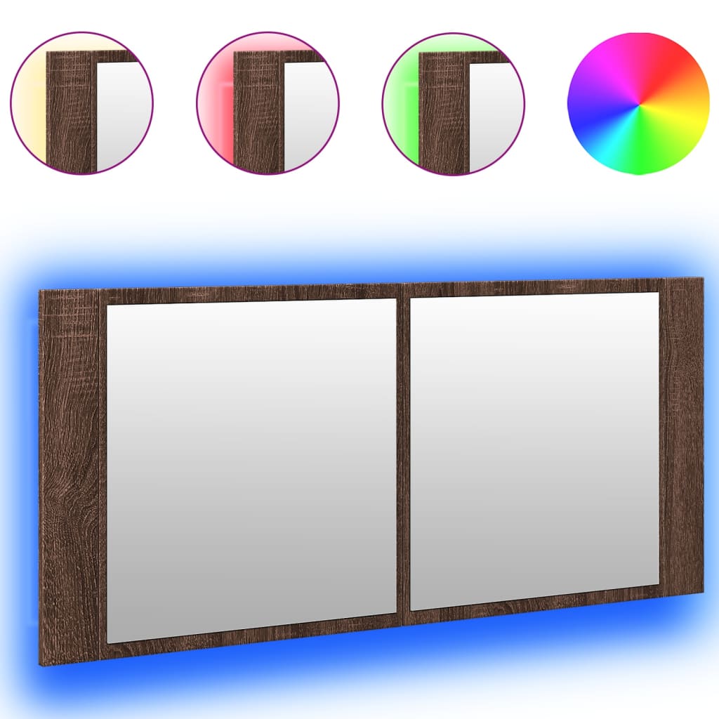 Badkamerkast met spiegel en LED 100x12x45 cm bruin eikenkleurig is nu te koop bij PeponiXL, paradijselijk wonen!