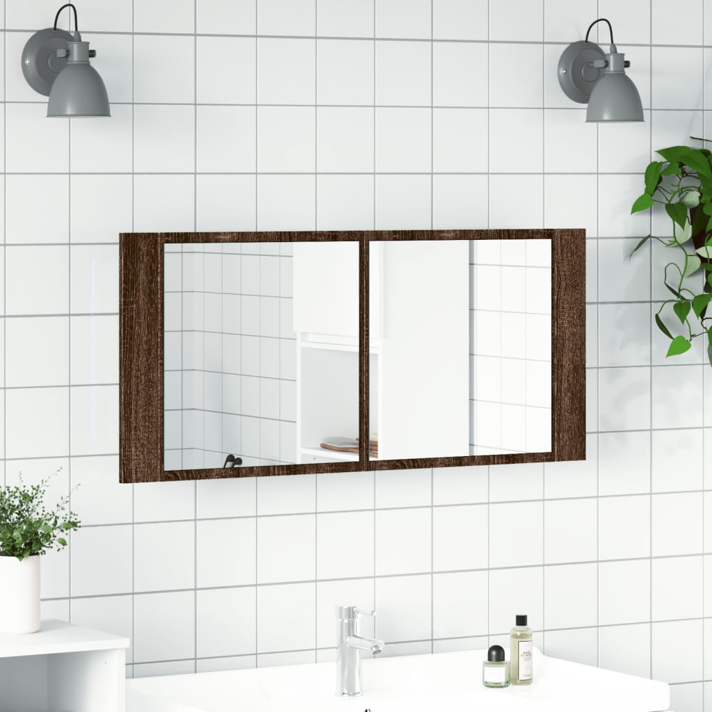 Badkamerkast met spiegel en LED 100x12x45 cm bruin eikenkleurig is nu te koop bij PeponiXL, paradijselijk wonen!