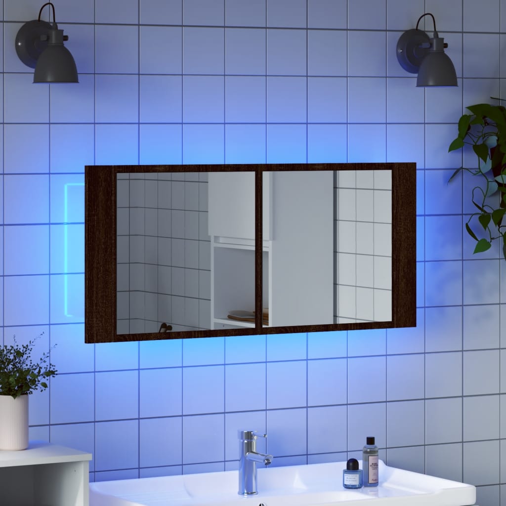Badkamerkast met spiegel en LED 100x12x45 cm bruin eikenkleurig is nu te koop bij PeponiXL, paradijselijk wonen!