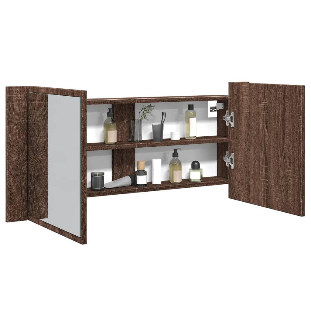 Badkamerkast met spiegel en LED 100x12x45 cm bruin eikenkleurig is nu te koop bij PeponiXL, paradijselijk wonen!