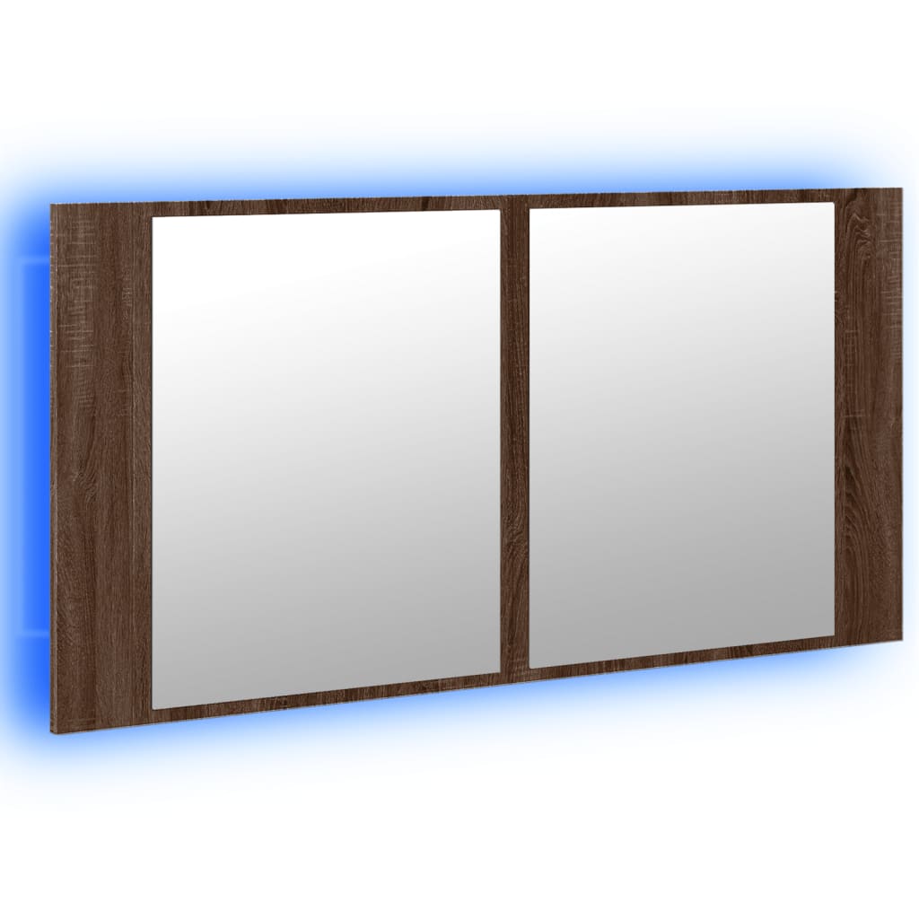 Badkamerkast met spiegel en LED 90x12x45 acryl bruineikenkleur is nu te koop bij PeponiXL, paradijselijk wonen!