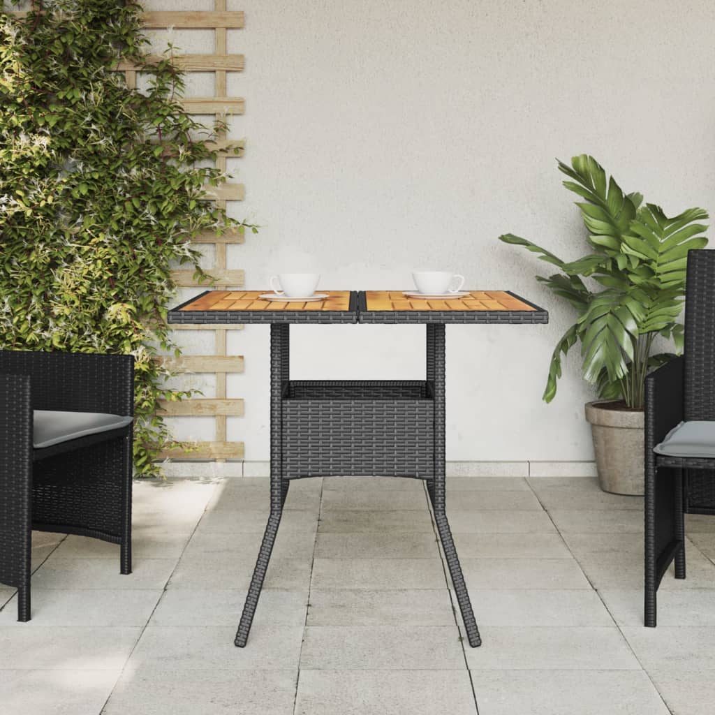 Tuintafel met acaciahouten blad 80x80x75 cm poly rattan zwart is nu te koop bij PeponiXL, paradijselijk wonen!