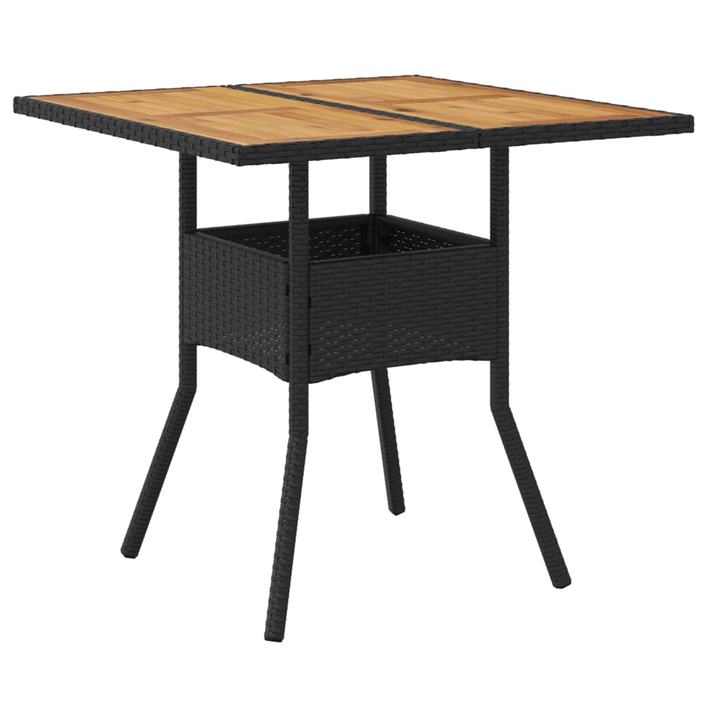 Tuintafel met acaciahouten blad 80x80x75 cm poly rattan zwart is nu te koop bij PeponiXL, paradijselijk wonen!