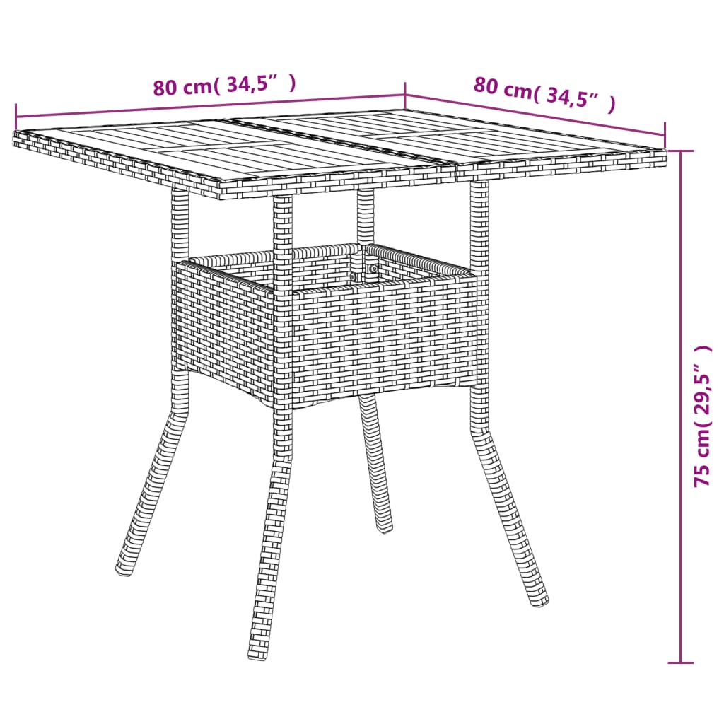 Tuintafel met acaciahouten blad 80x80x75 cm poly rattan zwart is nu te koop bij PeponiXL, paradijselijk wonen!