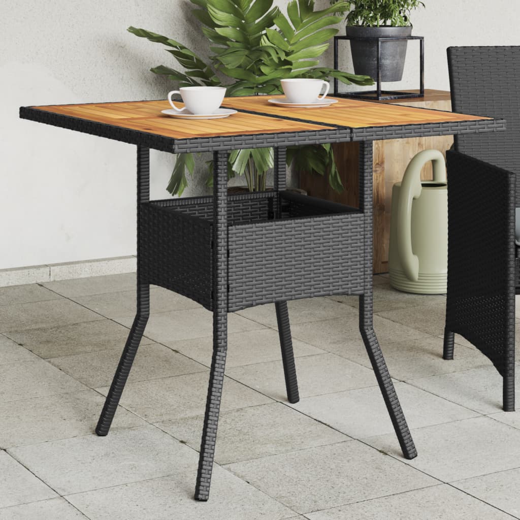 Tuintafel met acaciahouten blad 80x80x75 cm poly rattan zwart is nu te koop bij PeponiXL, paradijselijk wonen!