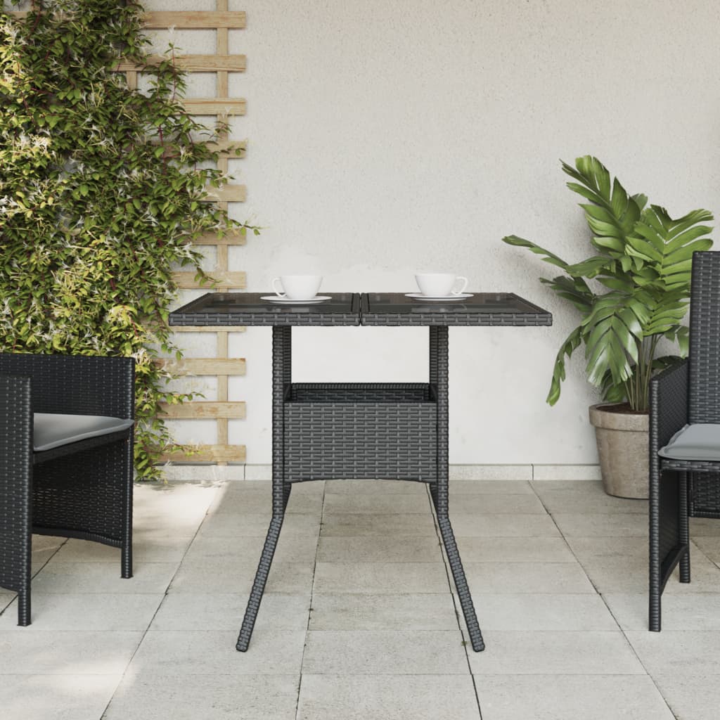 Tuintafel met glazen blad 80x80x75 cm poly rattan zwart is nu te koop bij PeponiXL, paradijselijk wonen!