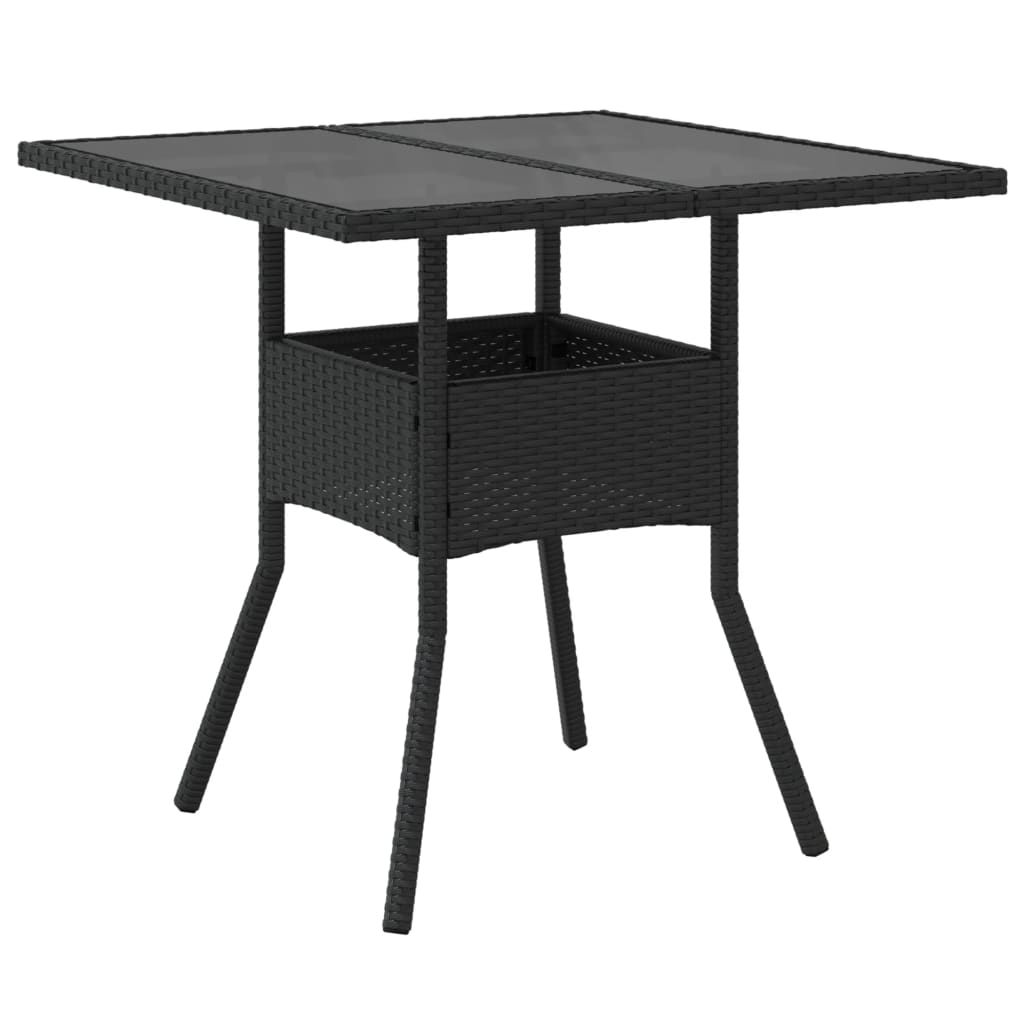 Tuintafel met glazen blad 80x80x75 cm poly rattan zwart is nu te koop bij PeponiXL, paradijselijk wonen!