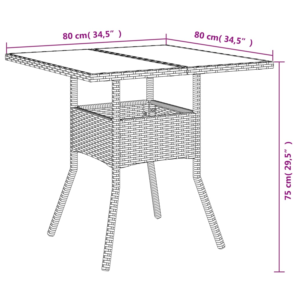 Tuintafel met glazen blad 80x80x75 cm poly rattan zwart is nu te koop bij PeponiXL, paradijselijk wonen!