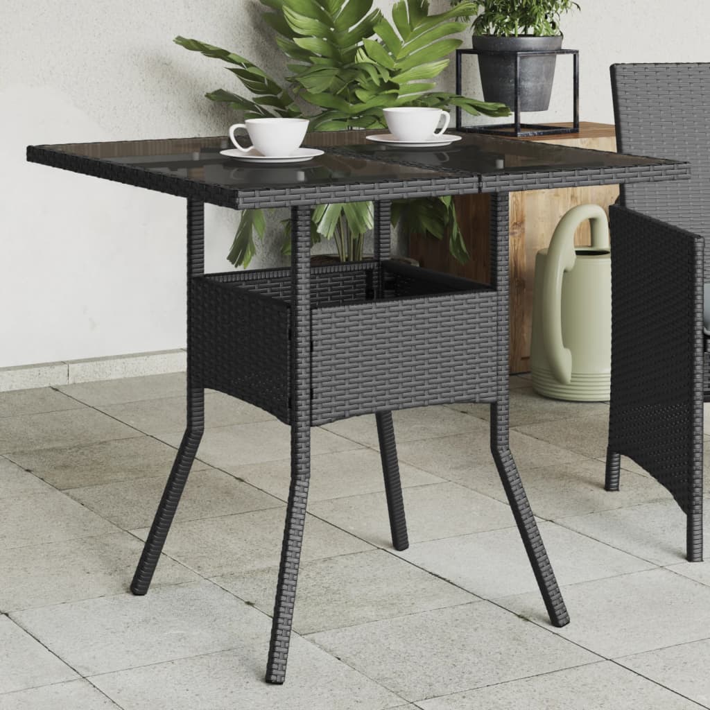 Tuintafel met glazen blad 80x80x75 cm poly rattan zwart is nu te koop bij PeponiXL, paradijselijk wonen!