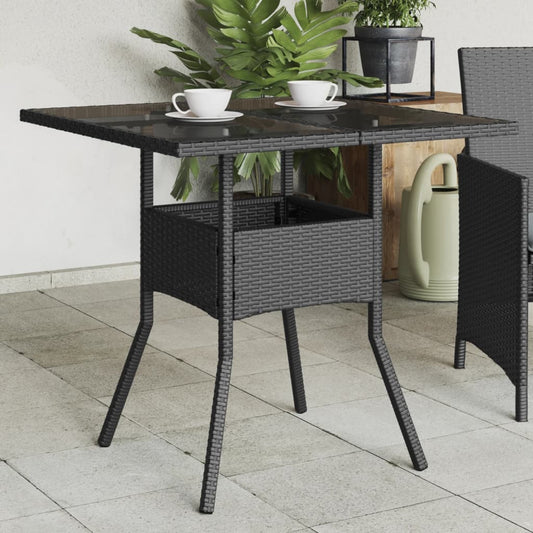 Tuintafel met glazen blad 80x80x75 cm poly rattan zwart is nu te koop bij PeponiXL, paradijselijk wonen!