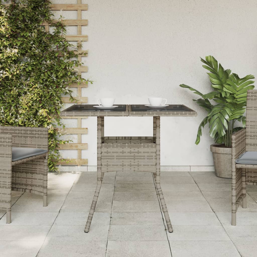 Tuintafel met glazen blad 80x80x75 cm poly rattan grijs is nu te koop bij PeponiXL, paradijselijk wonen!
