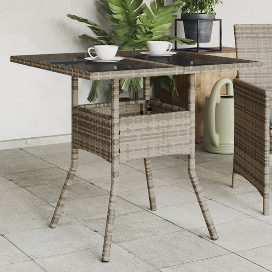 Tuintafel met glazen blad 80x80x75 cm poly rattan grijs is nu te koop bij PeponiXL, paradijselijk wonen!