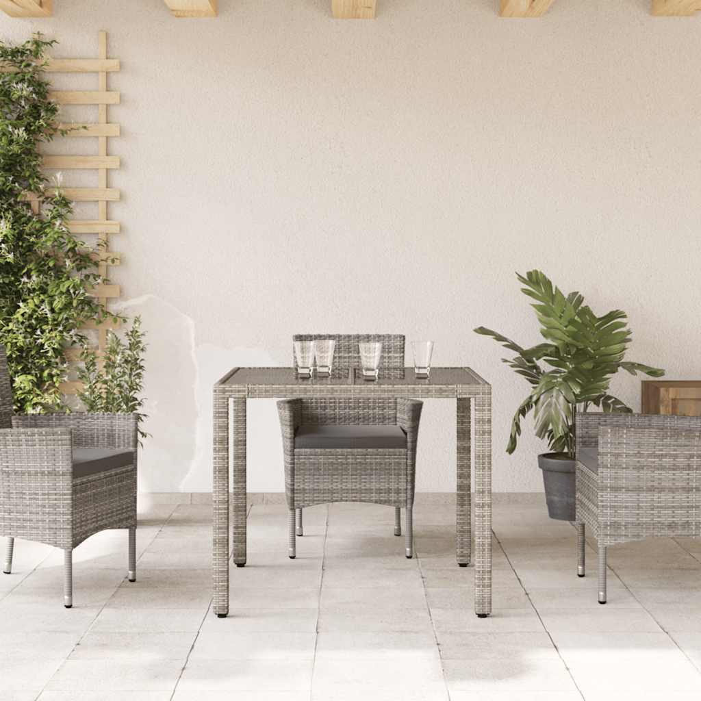 Tuintafel met glazen blad 90x90x75 cm poly rattan grijs is nu te koop bij PeponiXL, paradijselijk wonen!