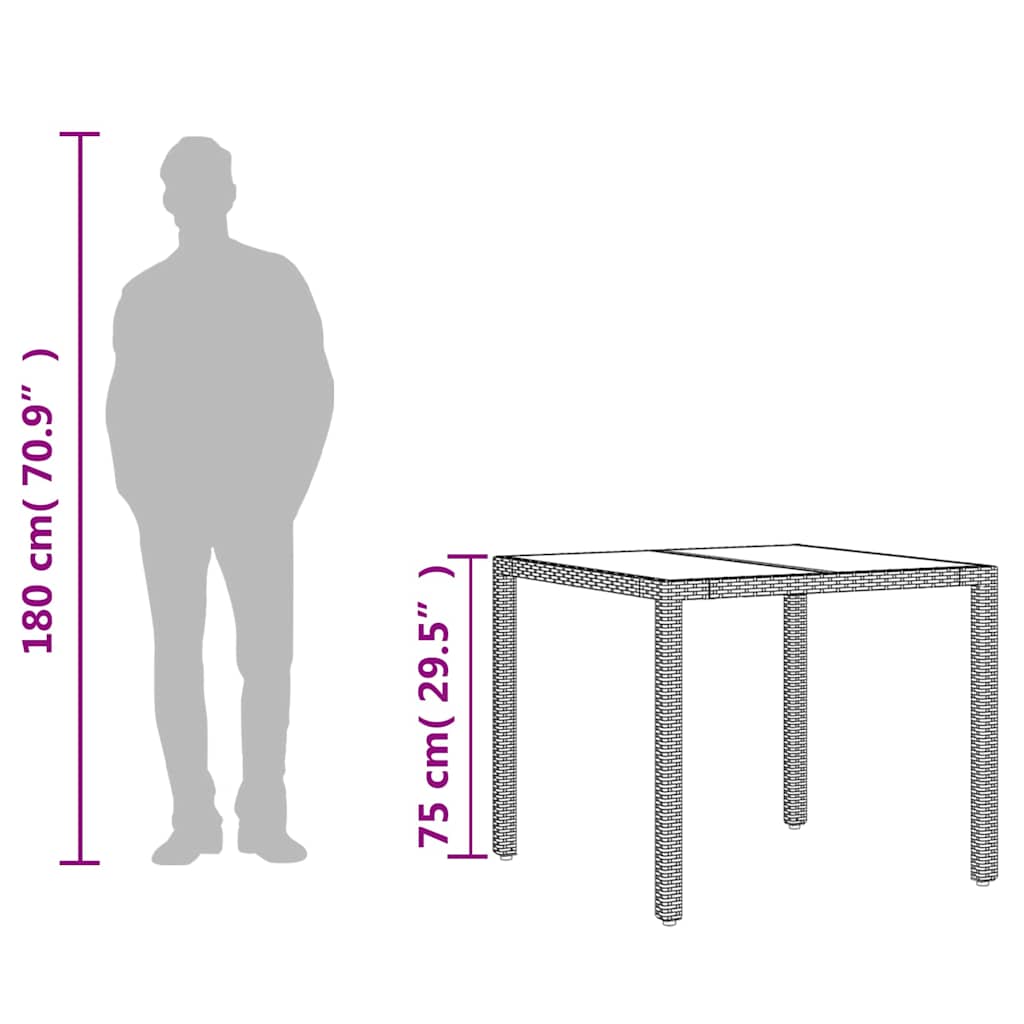 Tuintafel met glazen blad 90x90x75 cm poly rattan grijs is nu te koop bij PeponiXL, paradijselijk wonen!