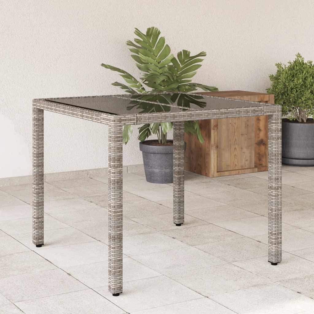 Tuintafel met glazen blad 90x90x75 cm poly rattan grijs is nu te koop bij PeponiXL, paradijselijk wonen!