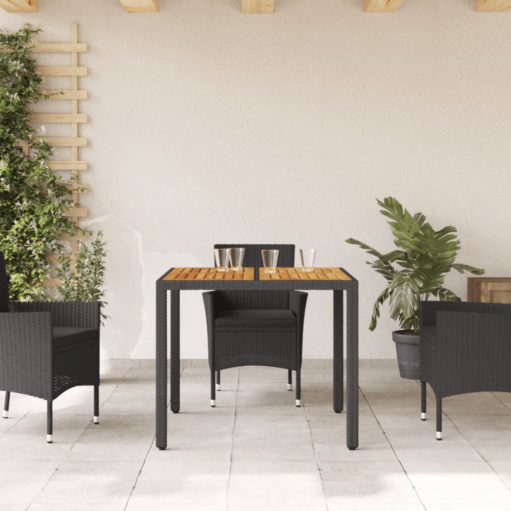 Tuintafel met acaciahouten blad 90x90x75 cm poly rattan zwart is nu te koop bij PeponiXL, paradijselijk wonen!