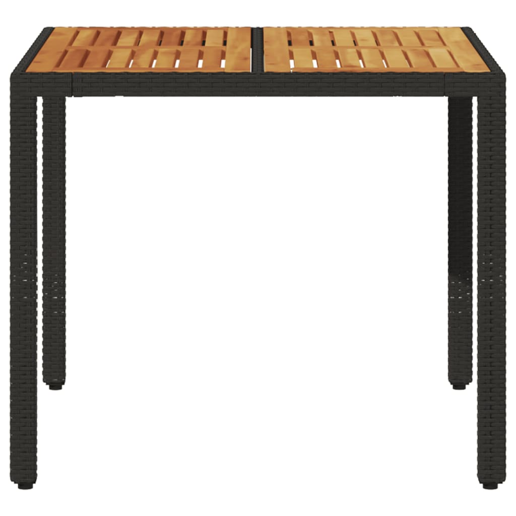 Tuintafel met acaciahouten blad 90x90x75 cm poly rattan zwart is nu te koop bij PeponiXL, paradijselijk wonen!