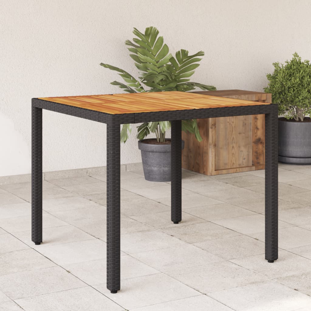 Tuintafel met acaciahouten blad 90x90x75 cm poly rattan zwart is nu te koop bij PeponiXL, paradijselijk wonen!