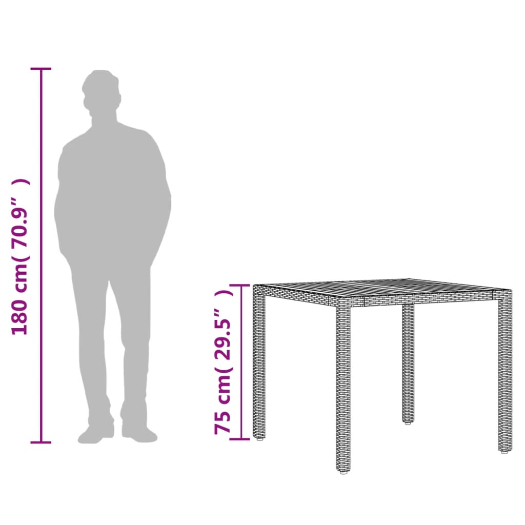Tuintafel met acaciahouten blad 90x90x75 cm poly rattan grijs is nu te koop bij PeponiXL, paradijselijk wonen!