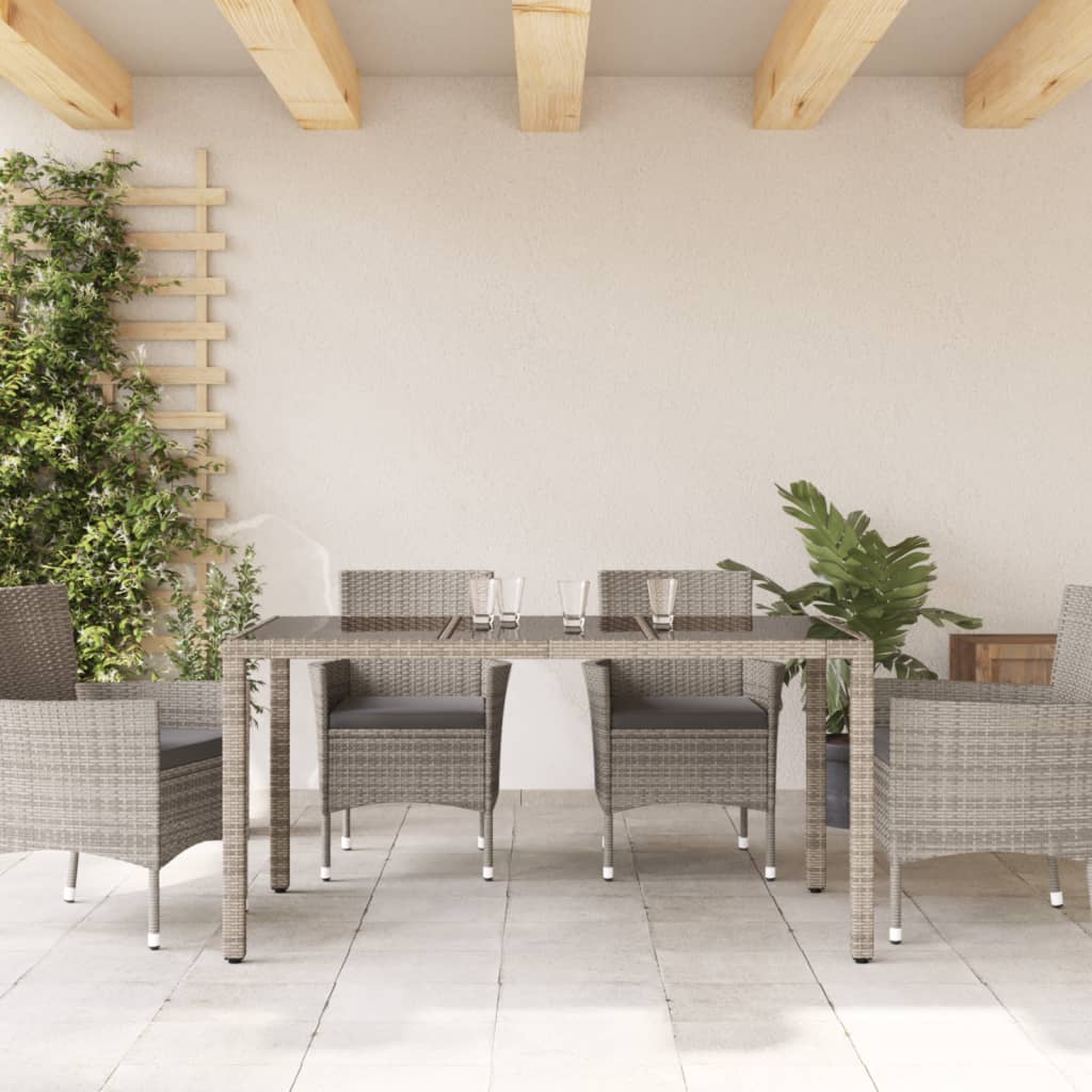 Tuintafel met glazen blad 150x90x75 cm poly rattan grijs is nu te koop bij PeponiXL, paradijselijk wonen!