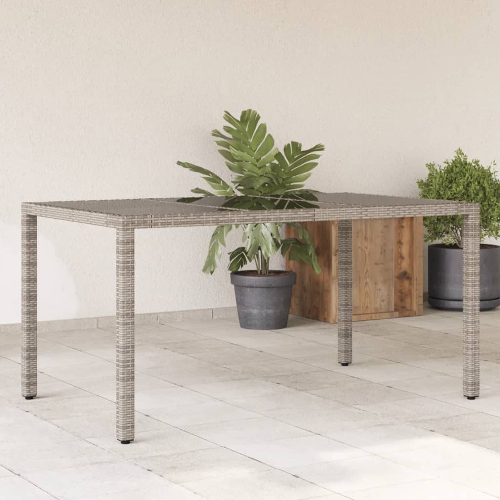 Tuintafel met glazen blad 150x90x75 cm poly rattan grijs is nu te koop bij PeponiXL, paradijselijk wonen!