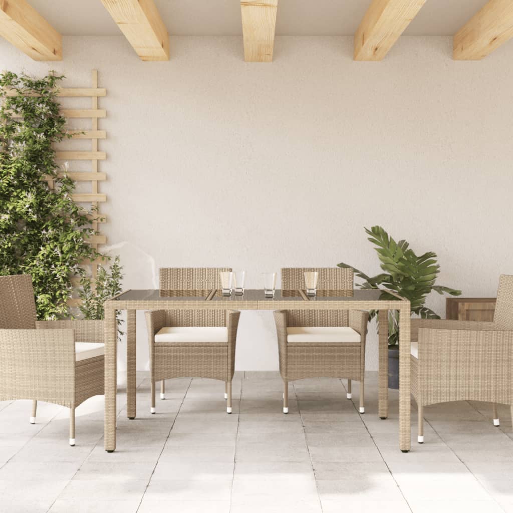 Tuintafel met glazen blad 150x90x75 cm poly rattan beige is nu te koop bij PeponiXL, paradijselijk wonen!