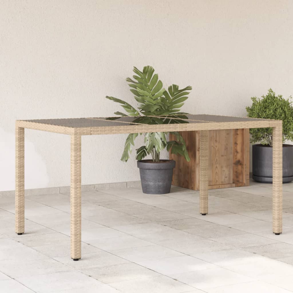 Tuintafel met glazen blad 150x90x75 cm poly rattan beige is nu te koop bij PeponiXL, paradijselijk wonen!