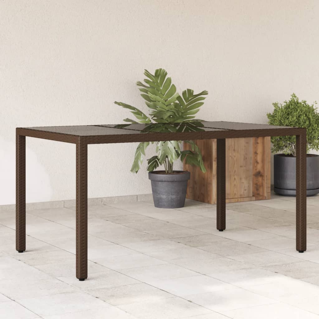 Tuintafel met glazen blad 150x90x75 cm poly rattan bruin is nu te koop bij PeponiXL, paradijselijk wonen!