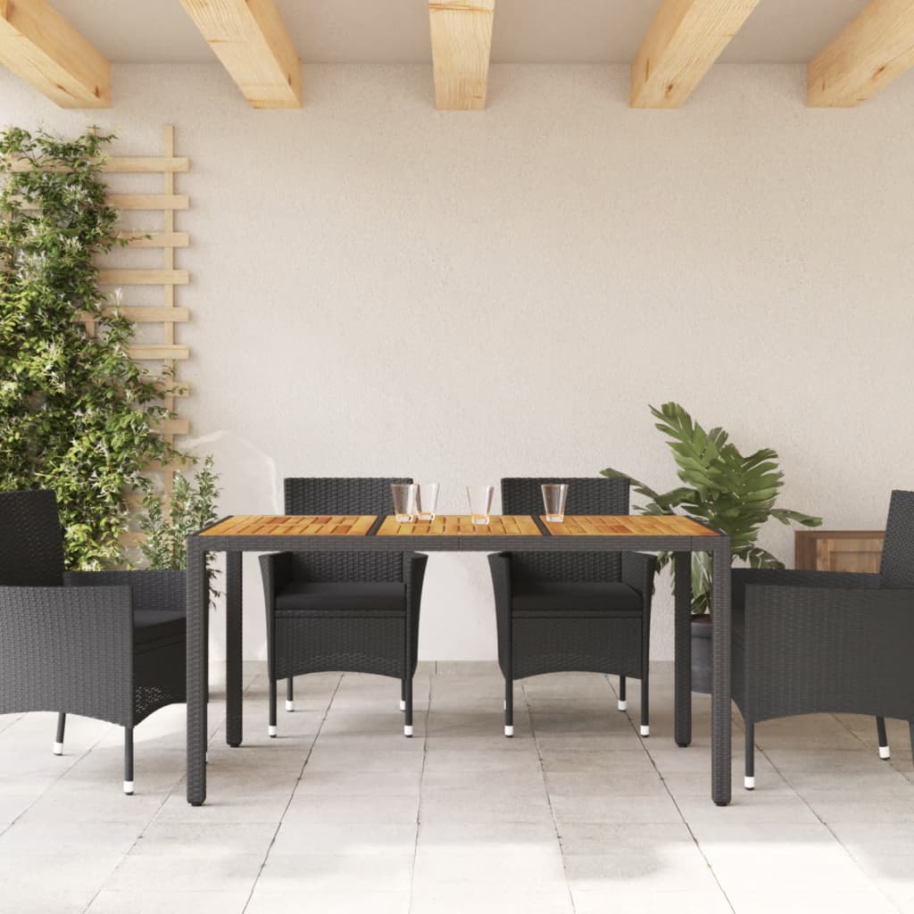 Tuintafel met acaciahouten blad 150x90x75 cm poly rattan zwart is nu te koop bij PeponiXL, paradijselijk wonen!