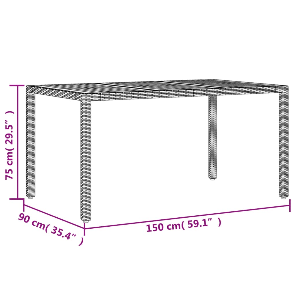 Tuintafel met acaciahouten blad 150x90x75 cm poly rattan zwart is nu te koop bij PeponiXL, paradijselijk wonen!