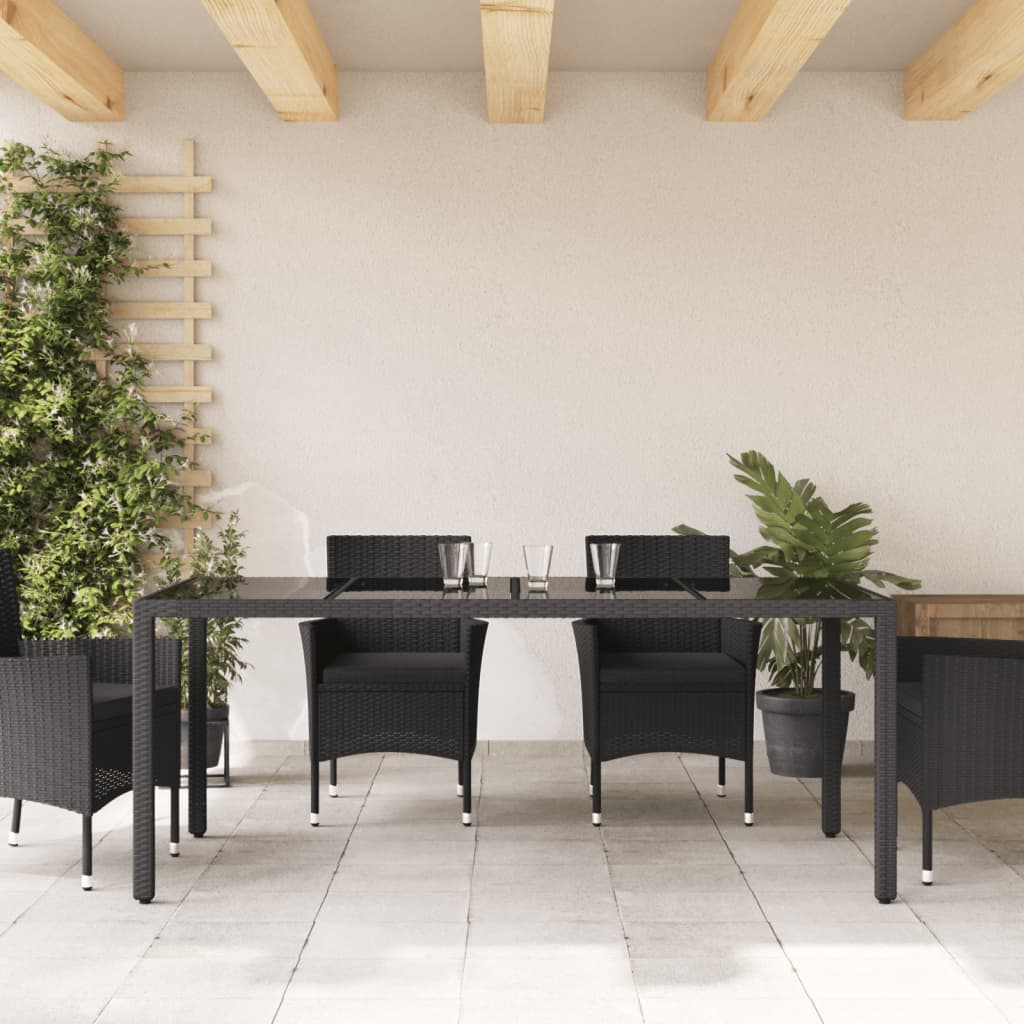 Tuintafel met glazen blad 190x90x75 cm poly rattan zwart is nu te koop bij PeponiXL, paradijselijk wonen!