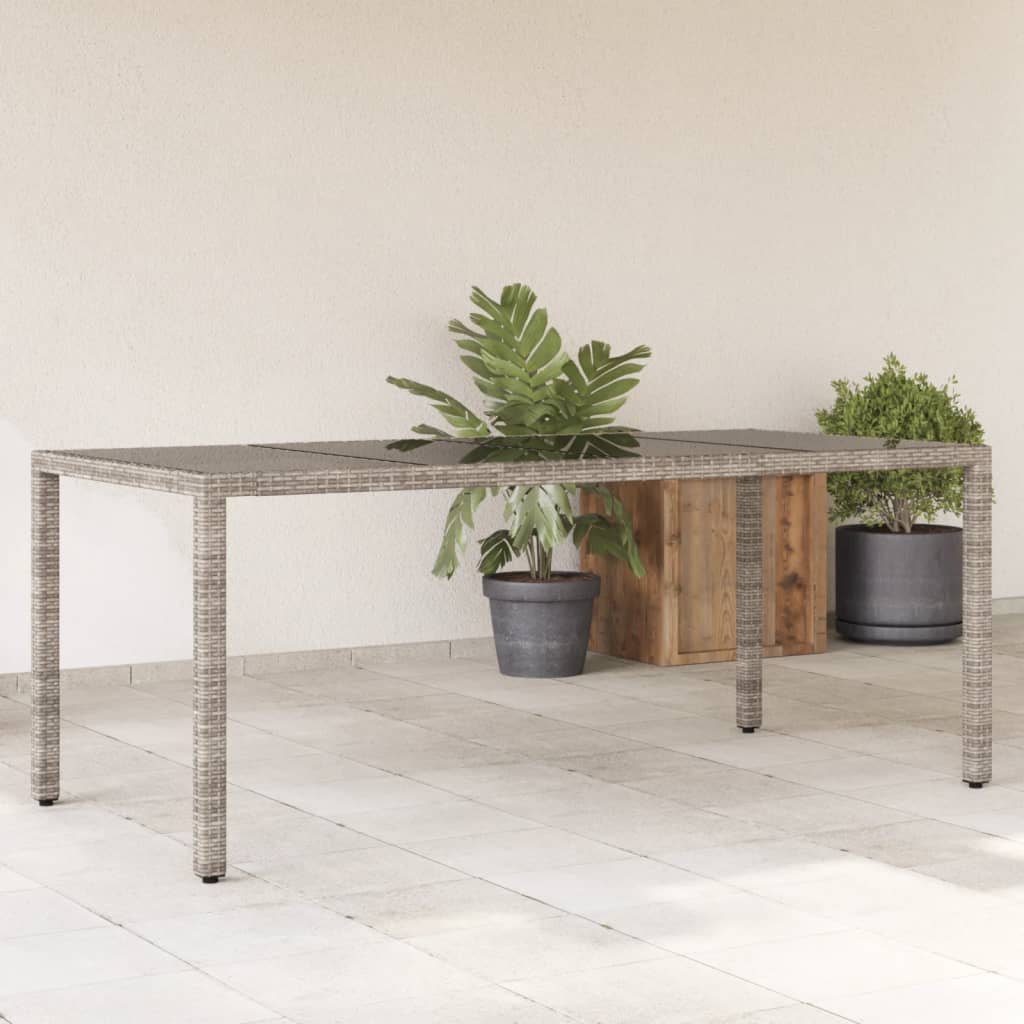 Tuintafel met glazen blad 190x90x75 cm poly rattan grijs is nu te koop bij PeponiXL, paradijselijk wonen!