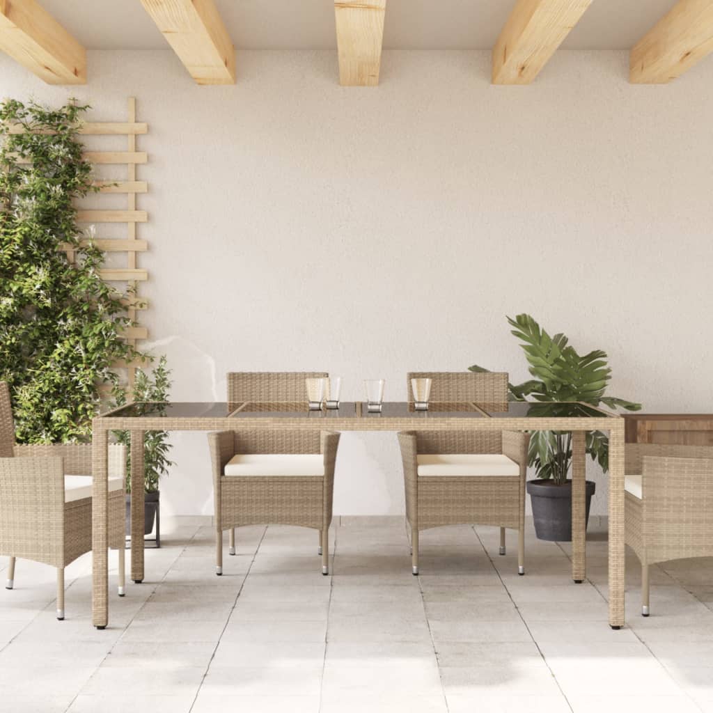 Tuintafel met glazen blad 190x90x75 cm poly rattan beige is nu te koop bij PeponiXL, paradijselijk wonen!