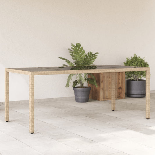 Tuintafel met glazen blad 190x90x75 cm poly rattan beige is nu te koop bij PeponiXL, paradijselijk wonen!