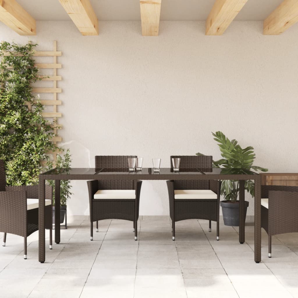 Tuintafel met glazen blad 190x90x75 cm poly rattan bruin is nu te koop bij PeponiXL, paradijselijk wonen!