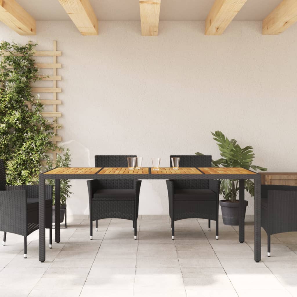 Tuintafel met acaciahouten blad 190x90x75 cm poly rattan zwart is nu te koop bij PeponiXL, paradijselijk wonen!