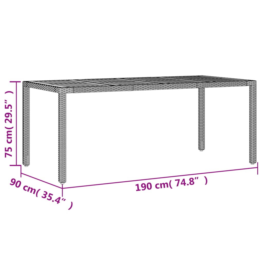 Tuintafel met acaciahouten blad 190x90x75 cm poly rattan zwart is nu te koop bij PeponiXL, paradijselijk wonen!