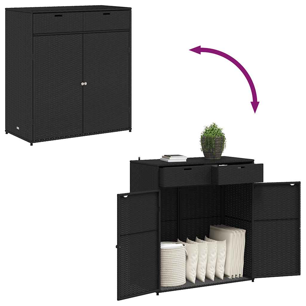 Tuinkast 105x55x113 cm poly rattan zwart is nu te koop bij PeponiXL, paradijselijk wonen!
