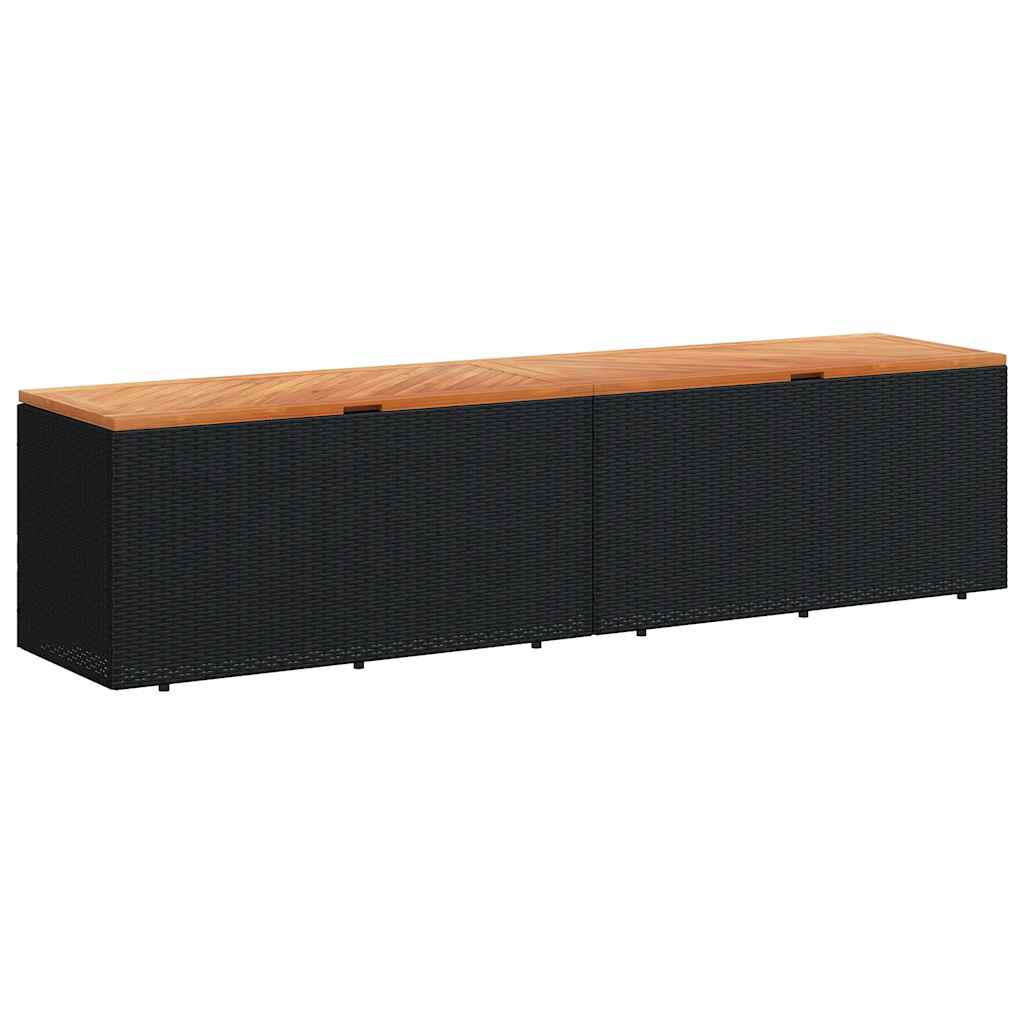 Tuinbox 220x50x54 cm poly rattan en acaciahout zwart is nu te koop bij PeponiXL, paradijselijk wonen!