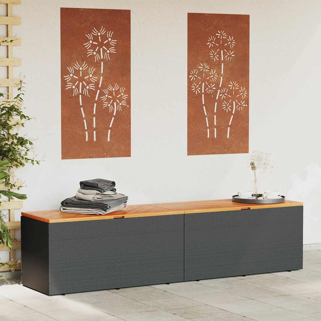 Tuinbox 220x50x54 cm poly rattan en acaciahout zwart is nu te koop bij PeponiXL, paradijselijk wonen!