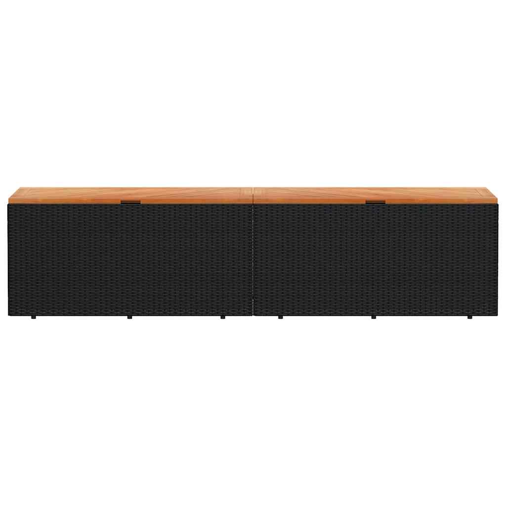Tuinbox 220x50x54 cm poly rattan en acaciahout zwart is nu te koop bij PeponiXL, paradijselijk wonen!