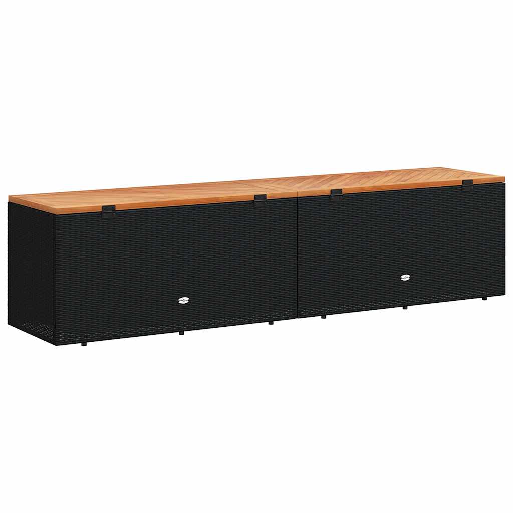 Tuinbox 220x50x54 cm poly rattan en acaciahout zwart is nu te koop bij PeponiXL, paradijselijk wonen!