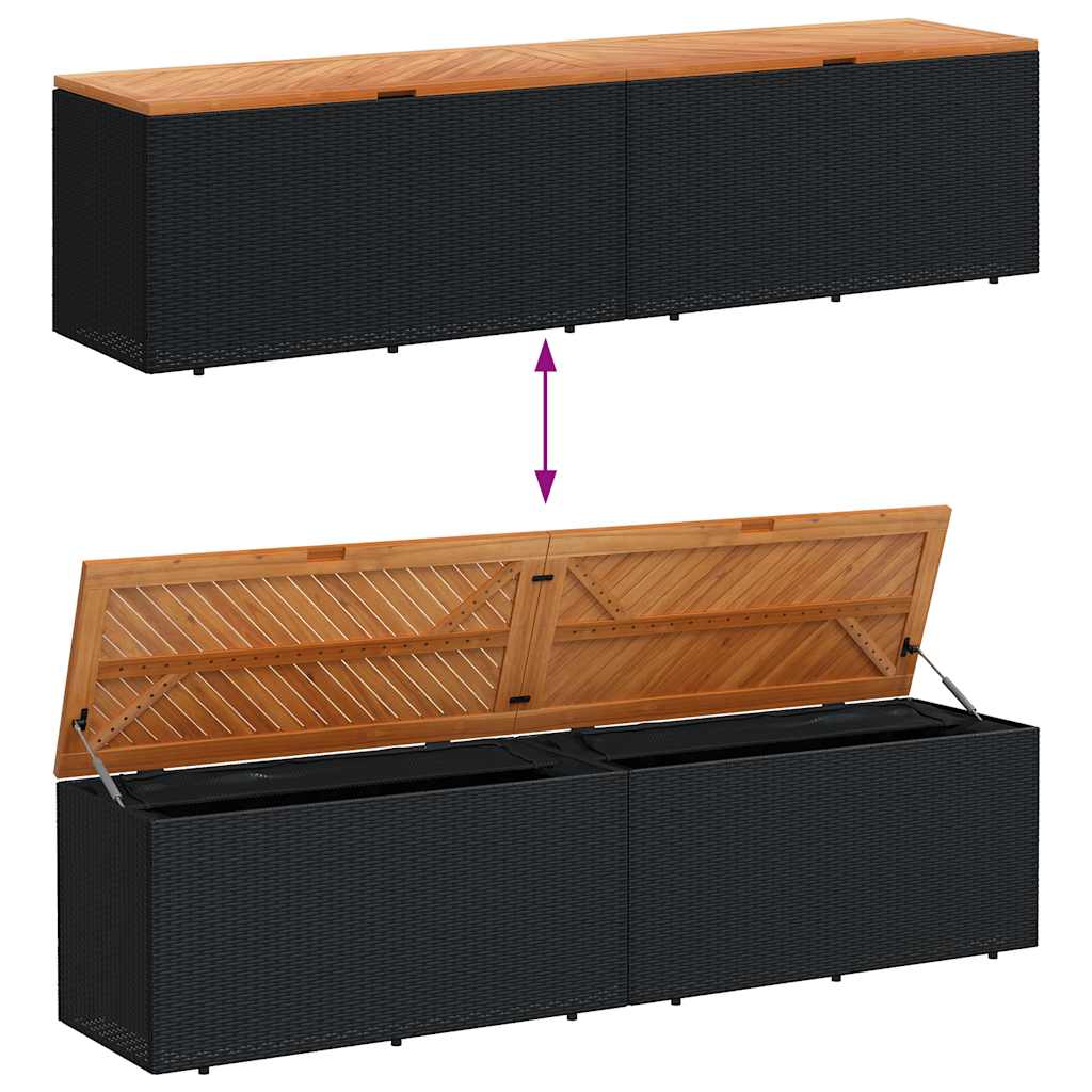 Tuinbox 220x50x54 cm poly rattan en acaciahout zwart is nu te koop bij PeponiXL, paradijselijk wonen!