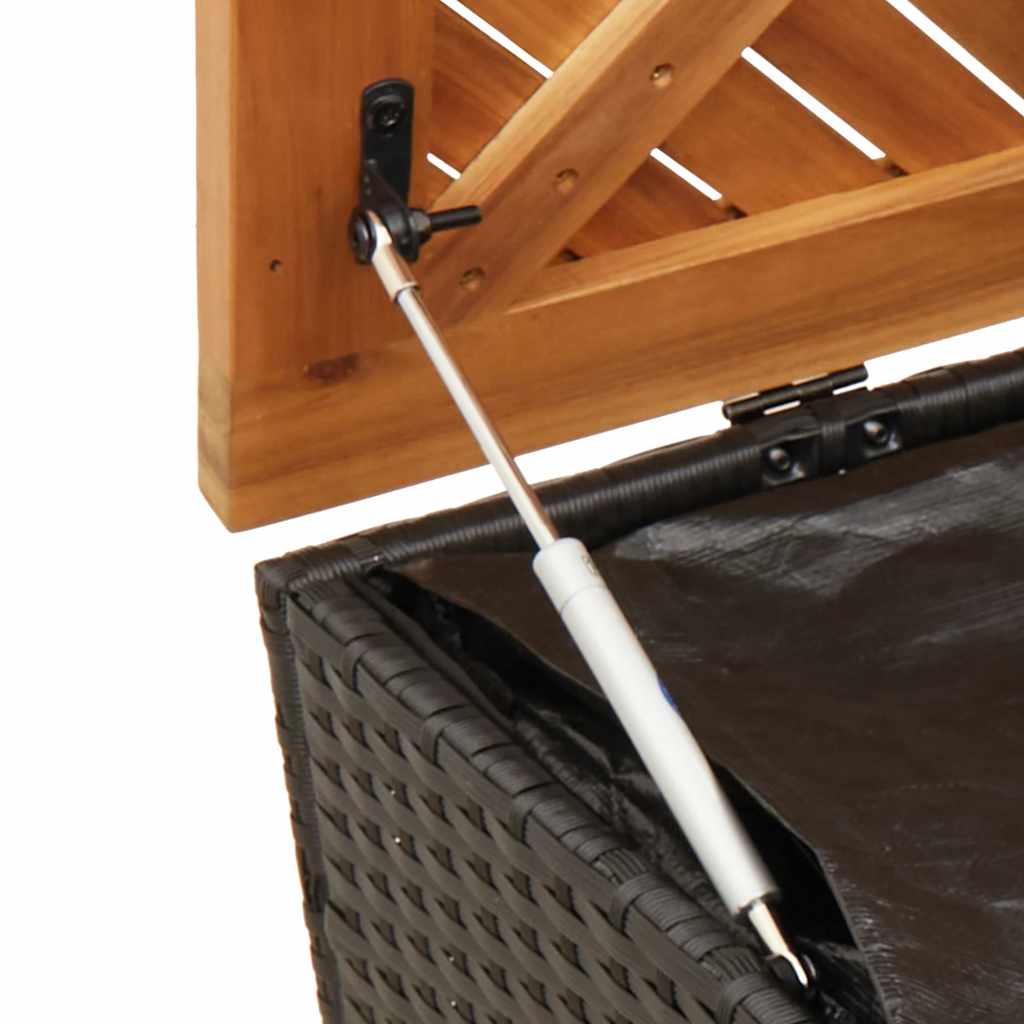 Tuinbox 220x50x54 cm poly rattan en acaciahout zwart is nu te koop bij PeponiXL, paradijselijk wonen!
