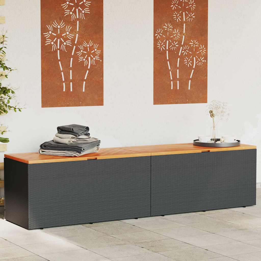 Tuinbox 220x50x54 cm poly rattan en acaciahout zwart is nu te koop bij PeponiXL, paradijselijk wonen!