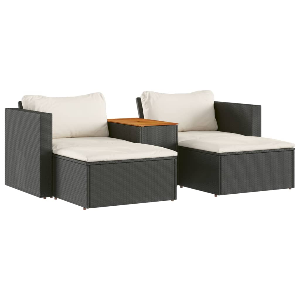 5-delige Loungeset met kussens poly rattan acacia zwart is nu te koop bij PeponiXL, paradijselijk wonen!